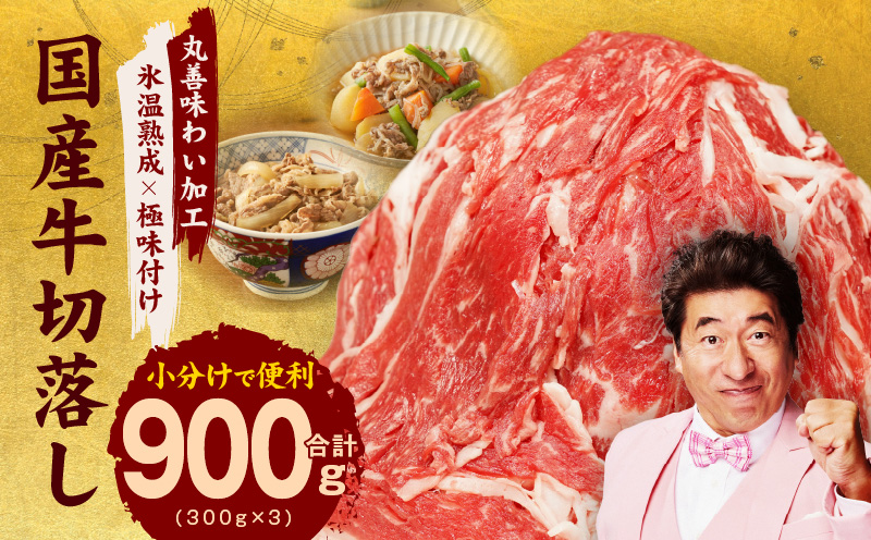 【TVで紹介されました！】国産牛 切り落とし 900g 小分け 300g×3P【国産 牛肉 氷温熟成×極味付け 訳あり サイズ不揃い カレー 牛丼 野菜炒め 肉じゃが 家計応援】 mrz0007