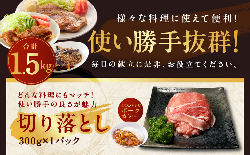 【氷温熟成×極味付け】国産 豚肉 5種 食べ比べ 合計 1.5kg（切り落とし/ロースステーキ/ももスライス/ローススライス/ミンチ）小分け mrz0034