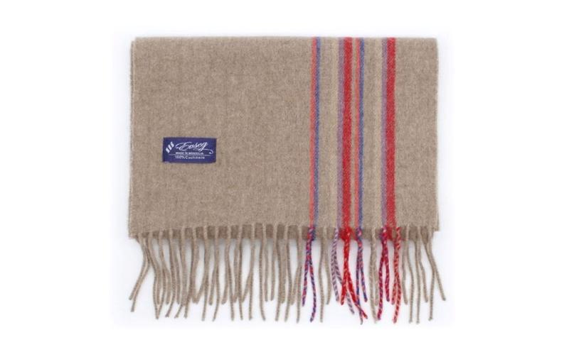 100％ピュアカシミヤ・マフラー キャメル×ストライプ フリンジ付き【高級 カシミア おしゃれ ファッション 防寒 かしみあ】