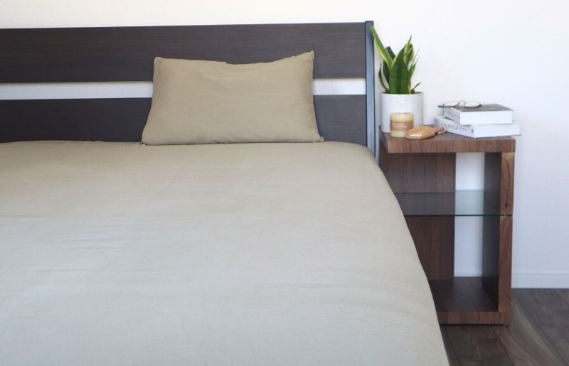 【tissu de coton/ダブルガーゼ】シングルフラットシーツ＆ピローケースセット（オリーブ）