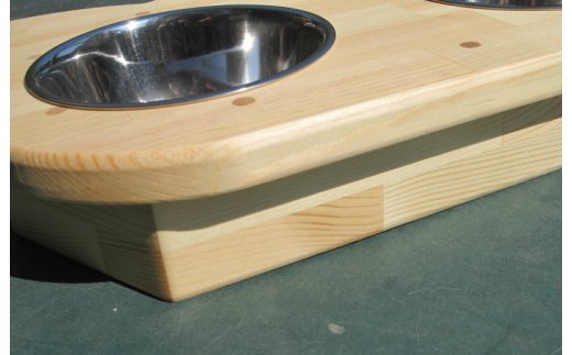 手作り木製 2椀付きペット用食器・水飲み