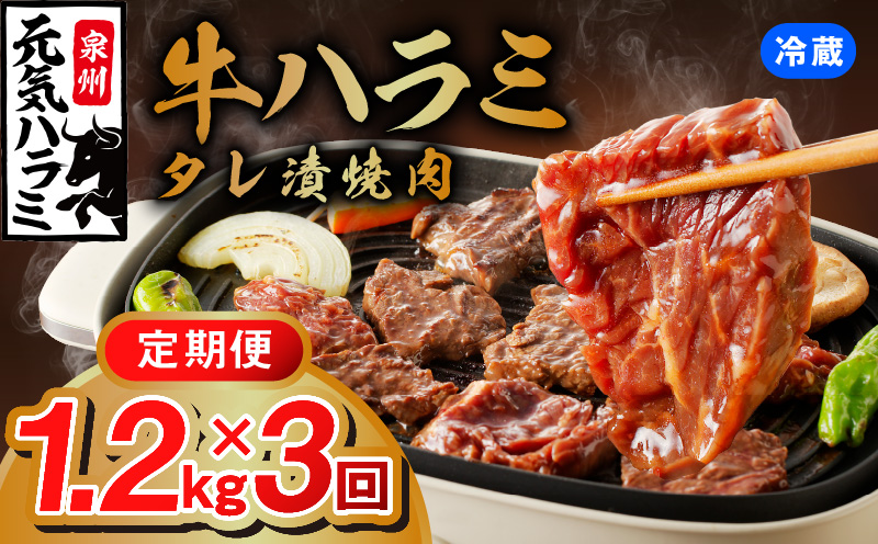 【冷蔵配送】牛ハラミ肉 1.2kg×全3回【毎月配送コース お楽しみ 焼肉 ていきびん 小分け 味付け 焼くだけ 小分け BBQ やきにく 数量限定】 099Z270