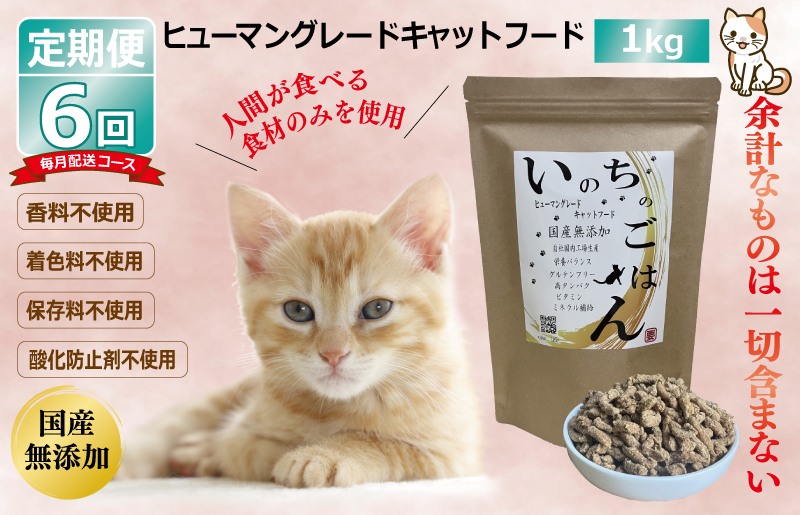 【定期便】国産 無添加 キャットフード「いのちのごはん」1kg×全6回【毎月配送コース】 099Z177