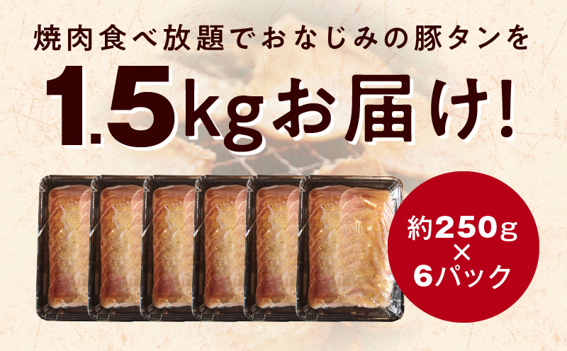 ねぎ塩 豚タン（成型）合計 1.5kg 小分け 250g×6【たん 豚肉 焼肉用 薄切り 訳あり サイズ不揃い】 G1150