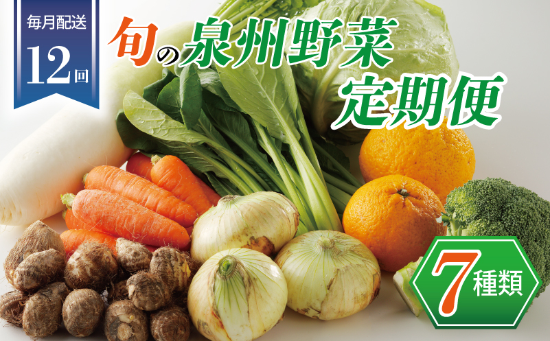 泉州野菜 定期便 7種類×全12回【毎月配送 国産 野菜 やさい 詰め合わせ セット 新鮮 旬 冷蔵発送 ええもん ていきびん】 099Z188