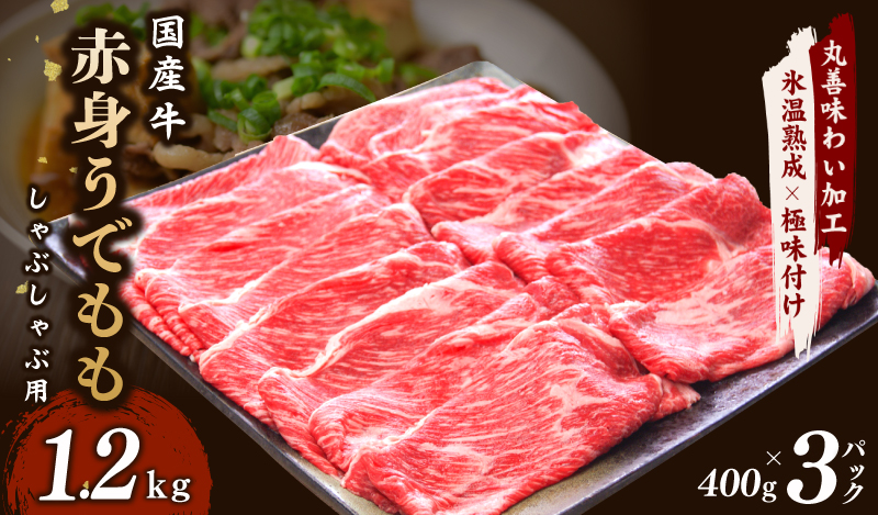 【氷温熟成×極味付け】国産 牛肉 赤身スライス（うで もも）1.2kg 小分け 400g×3P すき焼き しゃぶしゃぶ用 丸善味わい加工 mrz0051