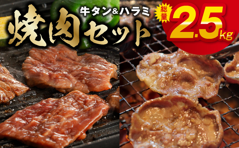 牛タン＆牛ハラミ 総量 2.5kg 焼肉セット【成型牛たん ハラミ 牛肉 焼肉用 薄切り 訳あり サイズ不揃い】 G1171