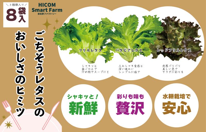 【栽培期間中農薬不使用】フリルレタス／レッドフリルレタス／バタビアレタス 食べ比べセット（8袋入り）
