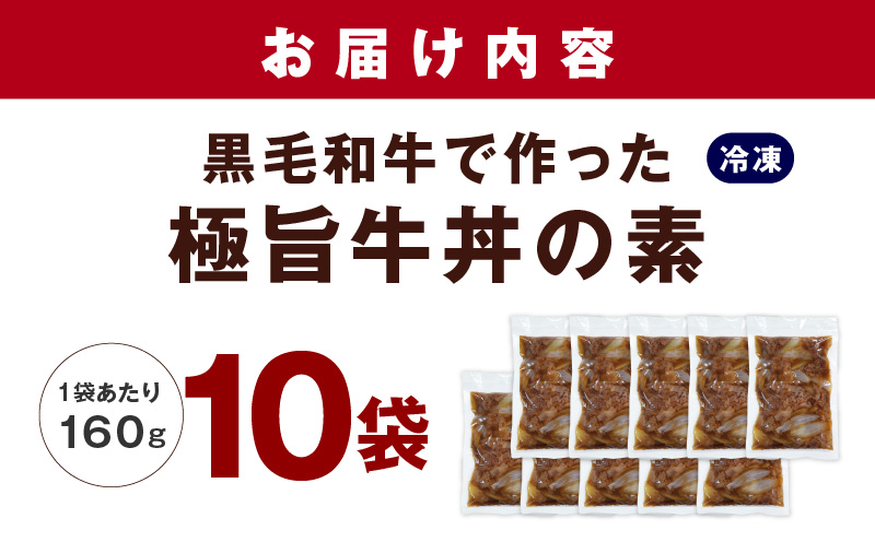 美味しくなってリニューアル！【黒毛和牛】で作った極旨牛丼の素（160g×10袋） 時短 簡単便利 レンチン 夜食 つまみにもオススメ G1336