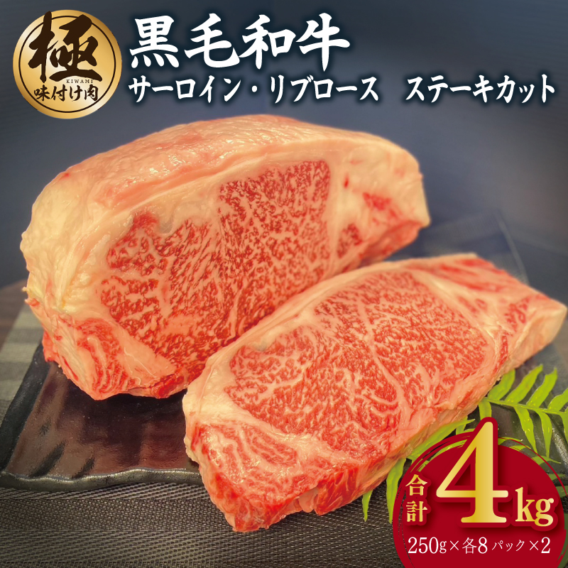 A5/A4等級 黒毛和牛 サーロイン/リブロースステーキカット 合計4kg（各250g×8P）【極味付け肉】 CFX0022