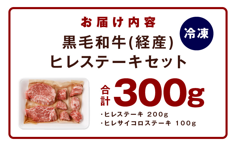 黒毛和牛ヒレステーキセット 合計 300g（ヒレステーキ 200g／ヒレサイコロステーキ 100g）【氷温熟成×極味付け】 mrz0078