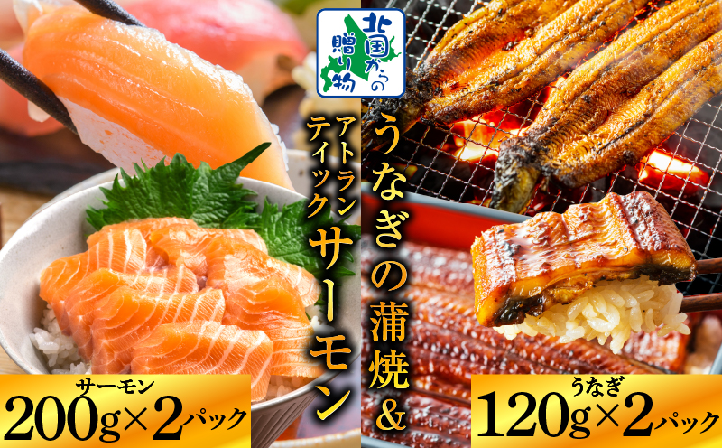 【食べ比べ】五郎藤 国産 有頭旨鰻 120g×2尾 ＆ アトランティックサーモン 200g×2P【人気 食べ比べ 数量限定 丼 小分け 北国からの贈り物】 G1566