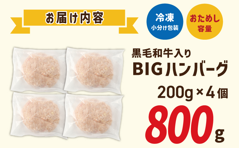 【特別規格】黒毛和牛入り BIGハンバーグ 200g×4個 お試し
