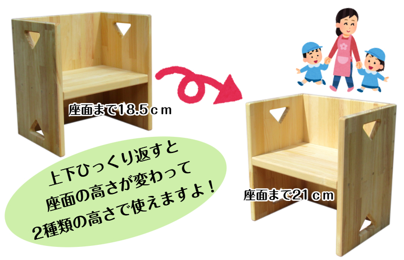 手作り木製 幼児一人用いす「高さが2種類使える！」