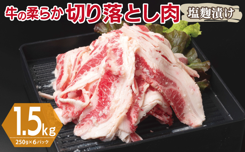 牛肉 切り落とし 塩麹漬け 合計1.5kg【味付け 小分け 焼くだけ 簡単調理 BBQ 牛肉 250g×6袋】 015B367