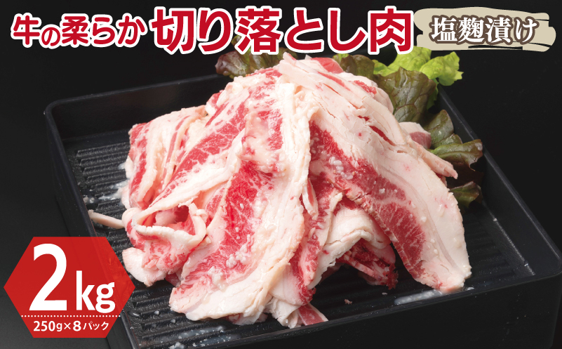 牛肉 切り落とし 塩麹漬け 合計2kg【味付け 小分け 焼くだけ 簡単調理 BBQ 牛肉 250g×8袋】 099H3390