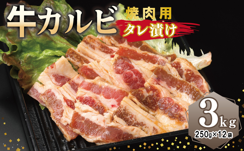 牛カルビ 焼肉用 タレ漬け 合計3kg【味付け 小分け 焼くだけ 簡単調理 BBQ 牛肉 250g×12袋】 099H3392