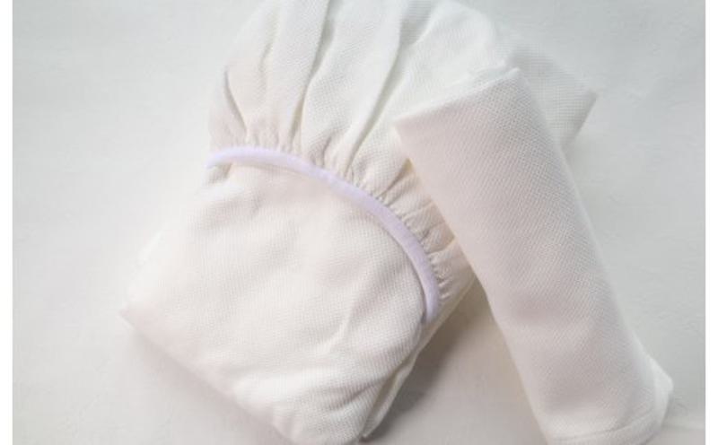 【tissu de coton/ハニカム織】泉州南部織 「ボックス」シングルシーツ＆ピロー（WH）