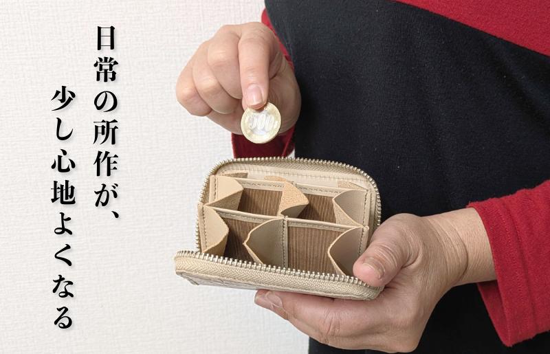 板谷革工房 本革小銭入れ「整然の手仕事」〈6仕切り・小銭整理〉（ベージュ）