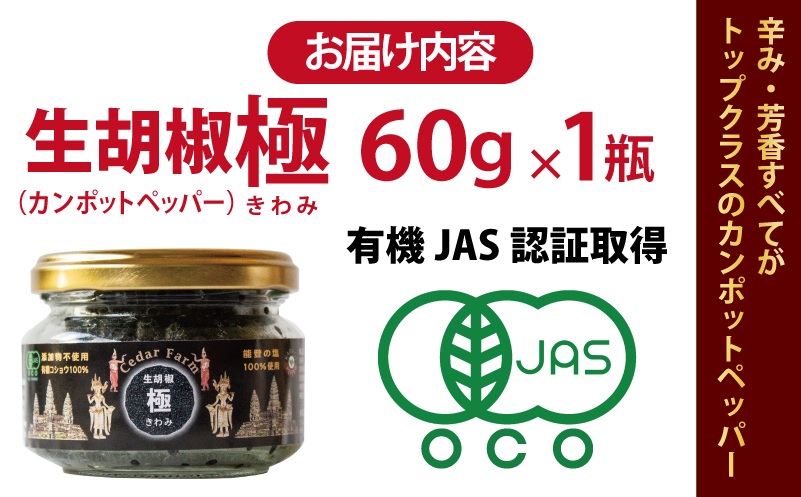 生胡椒 極(きわみ) 60g×1本【能登の塩 コショウ こしょう カンポットペッパー スパイス カンボジア】