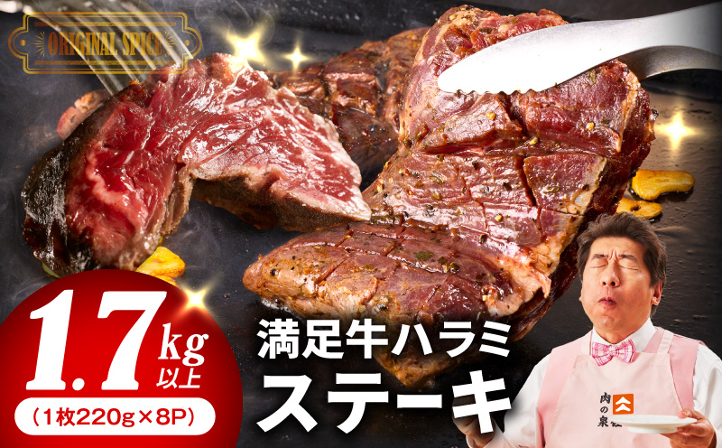 【満足牛ハラミステーキ】オリジナルスパイス仕込み 1枚220g×8P 合計1.76kg 【味付け ハラミ ステーキ 小分け 焼くだけ 簡単調理 BBQ 牛肉 普段使い】