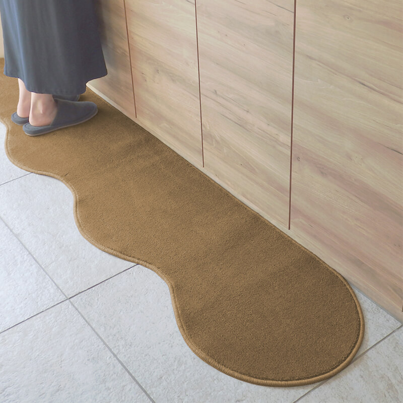 北欧風キッチンマット ラグマットタイプ 45×150cm ピーナッツ型 オーカー 抗菌防臭 SEK 織人しきもの屋工房