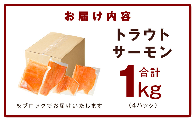 お刺身用 サーモン トラウト 1kg【小分け 約250g×4P ポーション ブロック 柵 訳あり サイズ不揃い さーもん 数量限定 大阪 泉佐野 大阪府 泉佐野市】