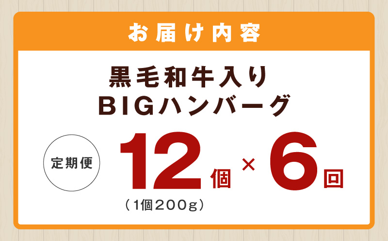 【定期便】黒毛和牛入り BIGハンバーグ（200g×12個）全6回 【毎月配送コース】