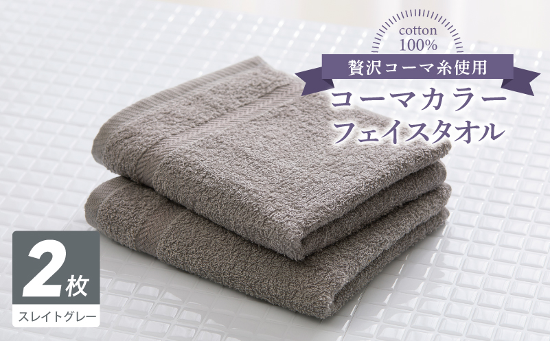コーマカラーフェイスタオル 2枚（スレイトグレー) 【泉州タオル 国産 吸水 薄手 普段使い 無地 シンプル 日用品】