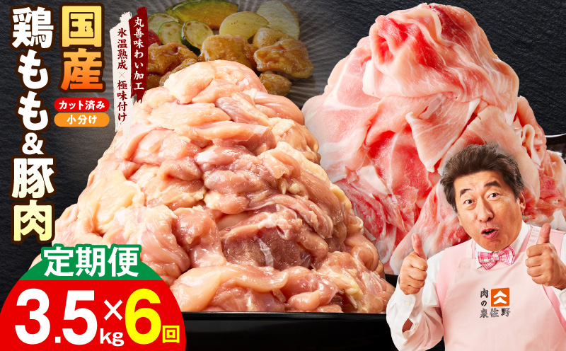 【カット済み】国産 鶏もも肉＆豚肉セット 定期便 3.5kg 全6回【氷温熟成×極味付け 2種 食べ比べ 普段使い 味付き 小分け 訳あり サイズ不揃い 毎月配送コース】