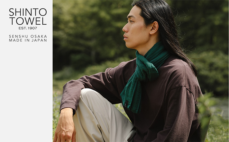 SHINTO TOWEL「2.5重ガーゼ・タオルマフラー」ロングサイズ（ディープグリーン）2枚セット 【オーガニックコットン100% 国産 吸水 普段使い シンプル 日用品 家族 ファミリー】