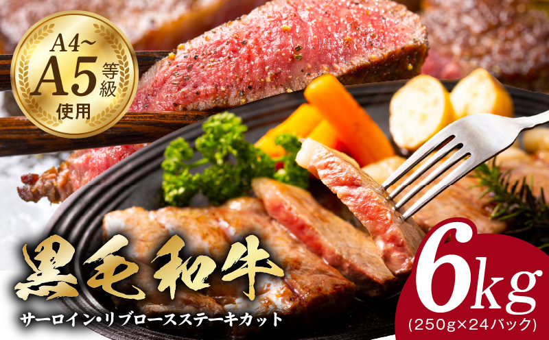 A5/A4ランク 黒毛和牛 サーロイン/リブロース ステーキカット 合計6kg（各250g×12P）【極味付け肉】