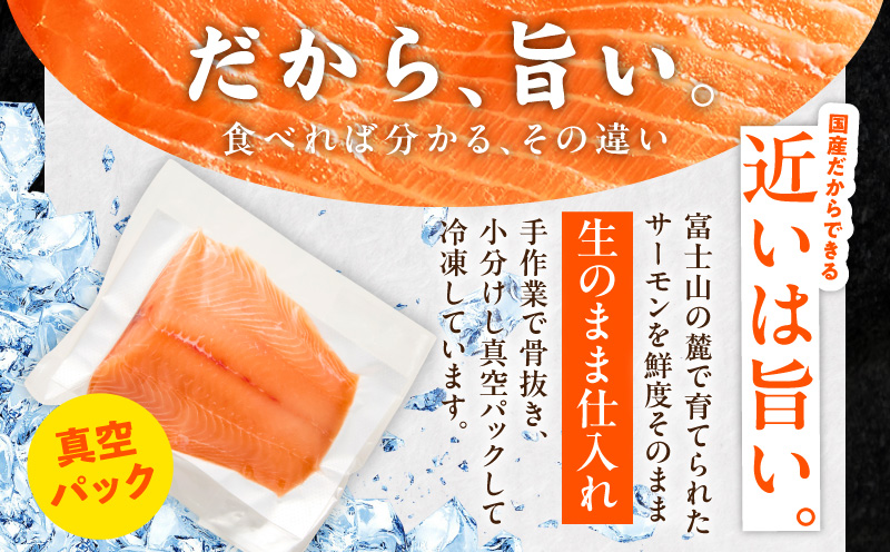 国産アトランティックサーモン 1kg ポーション【小分け 真空パック 訳あり サイズ不揃い 刺身 海鮮丼 さーもん 鮭 さけ シャケ しゃけ 冷凍】