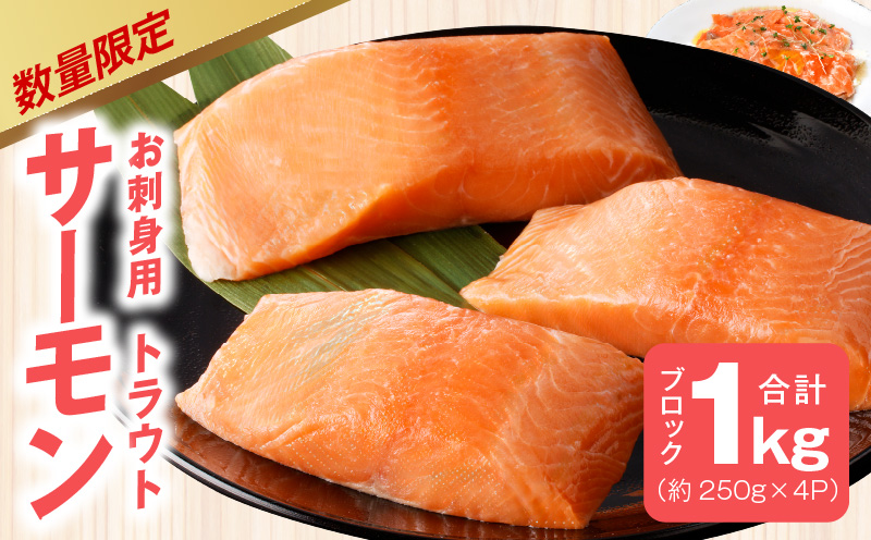 【数量限定】お刺身用 サーモン 1kg ブロック 小分け 約250g×4P ポーション 柵 訳あり サイズ不揃い