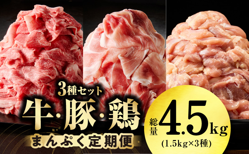 国産 牛肉＆豚肉＆鶏肉 まんぷく 定期便 5kg×3回【氷温熟成×極味付け 3種 食べ比べ 普段使い 味付き 小分け 訳あり サイズ不揃い】