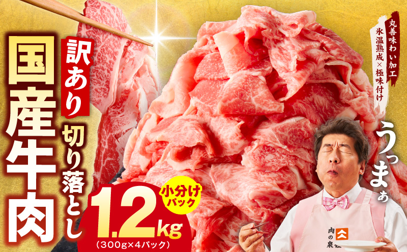 【TVで紹介！】国産牛 切り落とし 1.2kg 小分け 300g×4P【国産 牛肉 氷温熟成×極味付け 訳あり サイズ不揃い カレー 牛丼 野菜炒め 肉じゃが 家計応援】