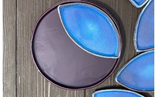 099H238  「日本遺産」泉州水なす釉と茅渟海ブルーのセット皿