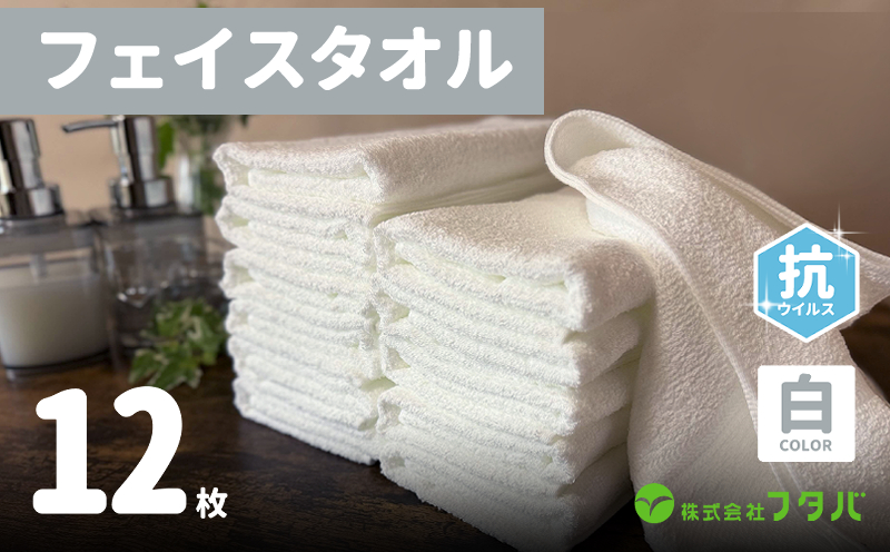 白タオル12枚（抗ウイルス加工）【泉州タオル 国産 吸水 普段使い シンプル 日用品】