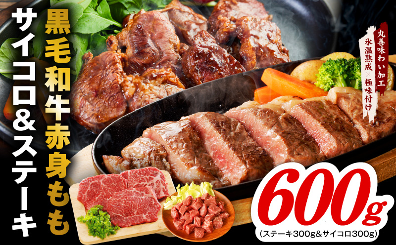 【氷温熟成×極味付け】黒毛和牛赤身ももステーキセット 総量600g（ステーキ 3枚＆サイコロ 300g）【味付け 焼くだけ 簡単調理 牛肉】