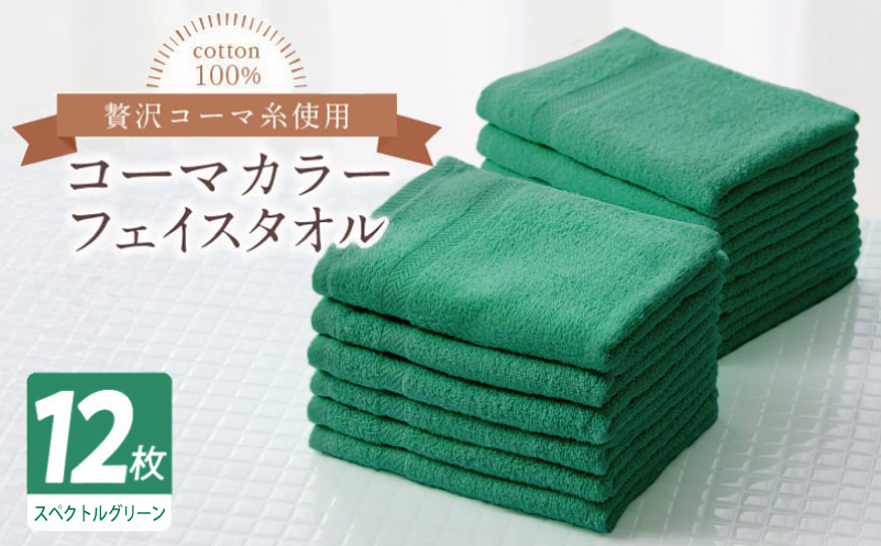 コーマカラーフェイスタオル12枚セット（スペクトルグリーン）【泉州タオル 国産 吸水 薄手 普段使い 無地 シンプル 日用品】