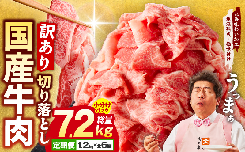 【定期便】国産 牛肉 切り落とし 定期便 1.2kg×全6回 総量 7.2kg【国産 牛肉 氷温熟成×極味付け 訳あり サイズ不揃い カレー 牛丼 野菜炒め 肉じゃが 家計応援 毎月配送コース】