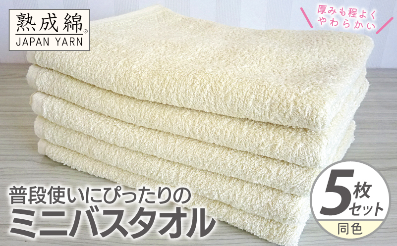 普段使いにぴったりのミニバスタオル 5枚【黄肌色 泉州タオル 高品質 綿100％ 日本製 国産 単色 シンプル】
