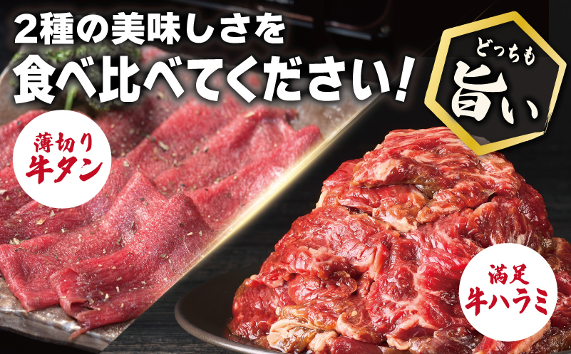 牛タン焼肉 オリジナルスパイス＆牛ハラミ甘辛 食べ比べ焼肉セット 合計500g（250g×2P）