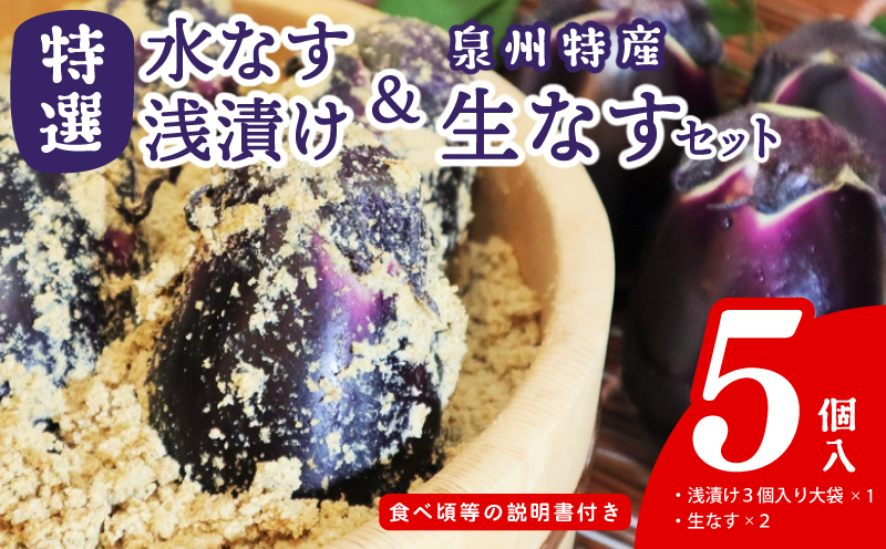 特選水なす浅漬け＆生なす 5個入り【食べ比べ 新鮮 野菜 泉佐野産 茄子 やさい 高評価 数量限定 大阪 泉佐野 大阪府 泉佐野市】