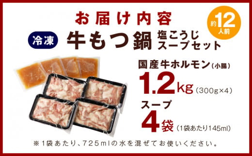 牛もつ鍋セット 12人前【国産 牛肉 ホルモン 塩こうじ スープ付き モツ 鍋 高評価 冷凍 鍋セット 簡単調理】