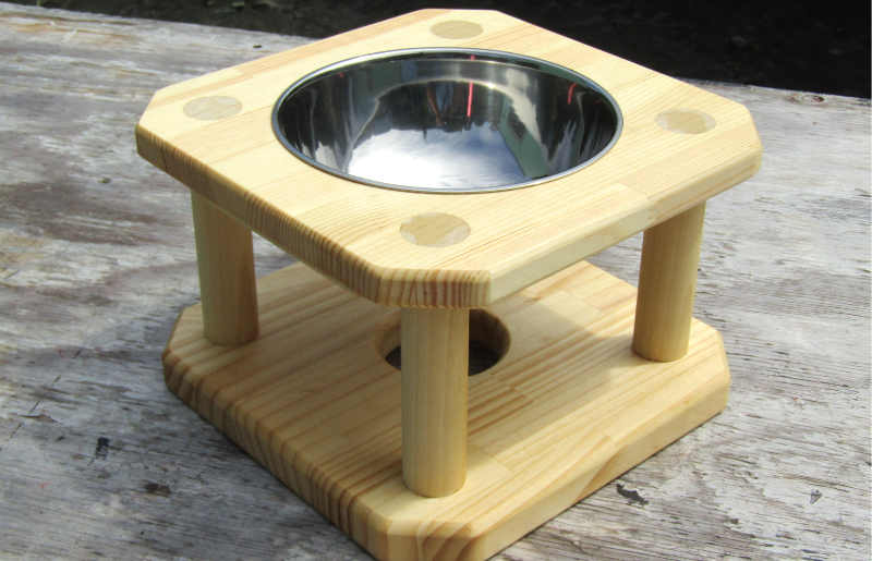 手作り木製 背の高いペット用 ペット用食器（大）