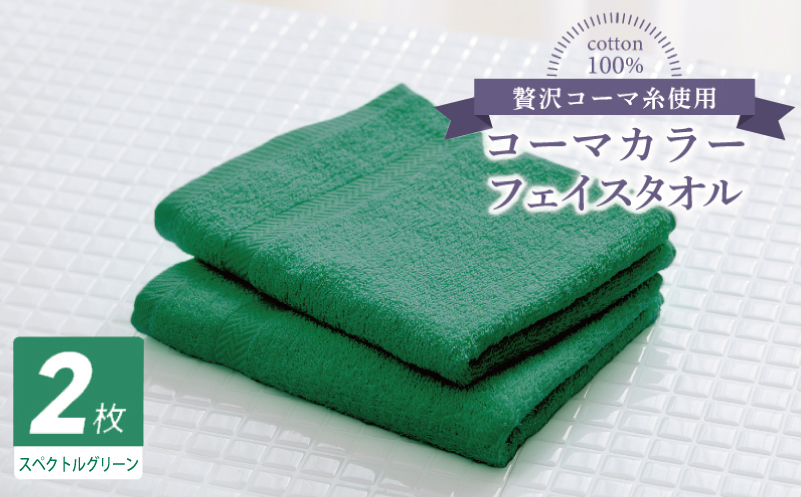 コーマカラーフェイスタオル 2枚（スペクトルグリーン) 【泉州タオル 国産 吸水 薄手 普段使い 無地 シンプル 日用品】