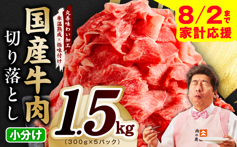 【家計応援 8/2迄】国産牛 切り落とし 1.5kg 小分け 300g×5P【氷温熟成×極味付け 国産 牛肉 訳あり サイズ不揃い カレー 牛丼 野菜炒め 肉じゃが スピード発送 大阪 泉佐野 大阪府 泉佐野市】