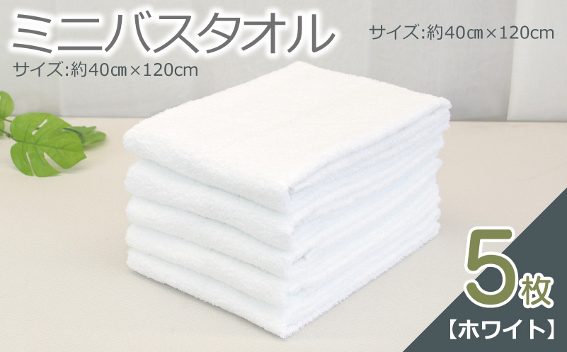 ミニバスタオル 5枚（ホワイト）【40cm×120cm 500匁 国内製造 泉州タオル フェイスタオル 以上 バスタオル 未満 吸水 普段使い シンプル 日用品 家族 ファミリー】