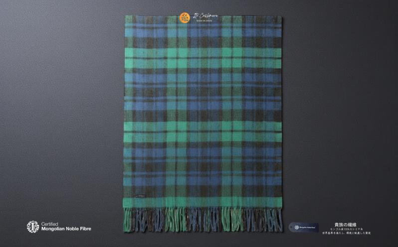 『Noble Fibre』100％カシミヤ・大判ストール ブラックウオッチ＆チェック フリンジ付き【高級 カシミア おしゃれ ファッション 防寒 かしみあ】